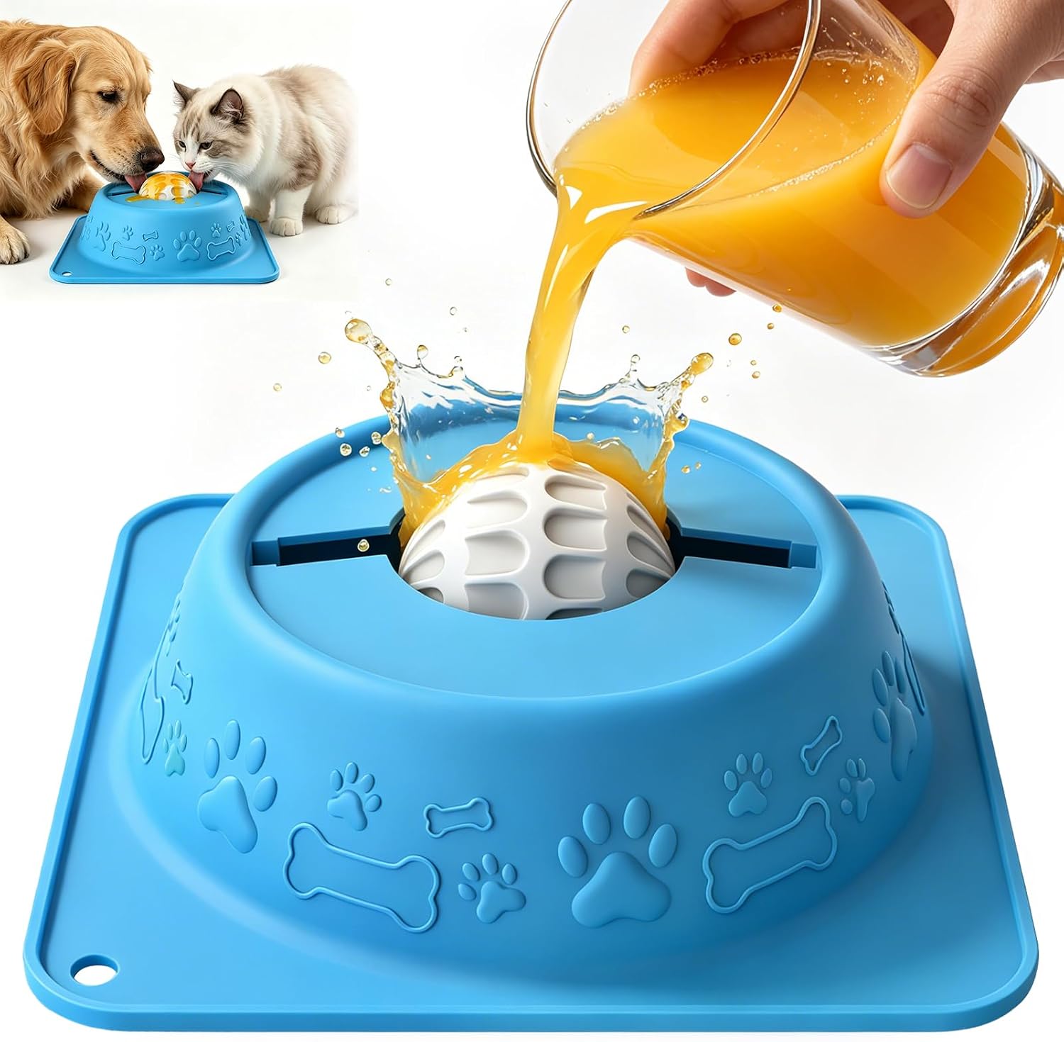 Slow Feeder Dog Bowl for Liquid Treats, Anti-Slip Lick Bowl, Bone Broth and Yogurt Puzzle Feeder, No Spill Pet Bowl Pup Lick Toy for Large Medium Small Dogs and Cats, Anxiety Relief, Blue