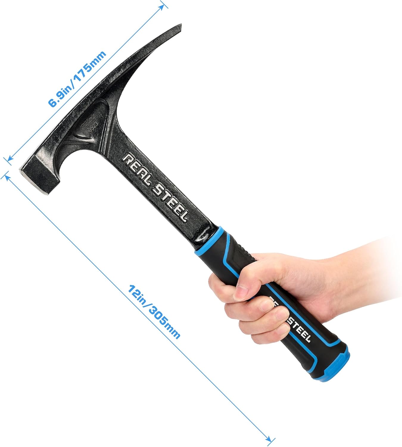 Real Steel Ultra Rock Pick Hammer 22 oz One Piece Steel Chipping Brick Masonry Hammer with Rubber Grip for Geological Study and Rock Hounding 0523