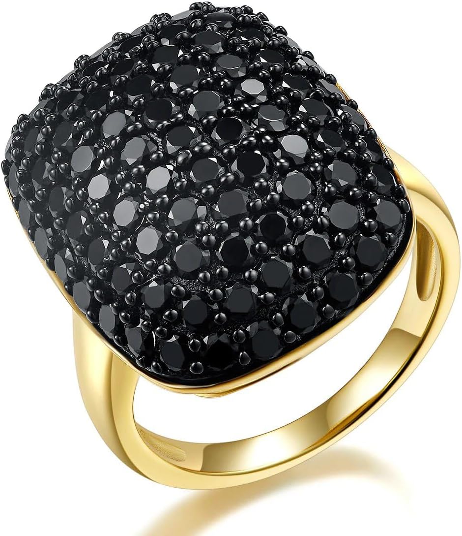 Yellow Gold Color Women's Cluster Ring Natural Gemstone Black Spinel 925 Sterling Silver Rings Fine Jewelry SSS-2912
