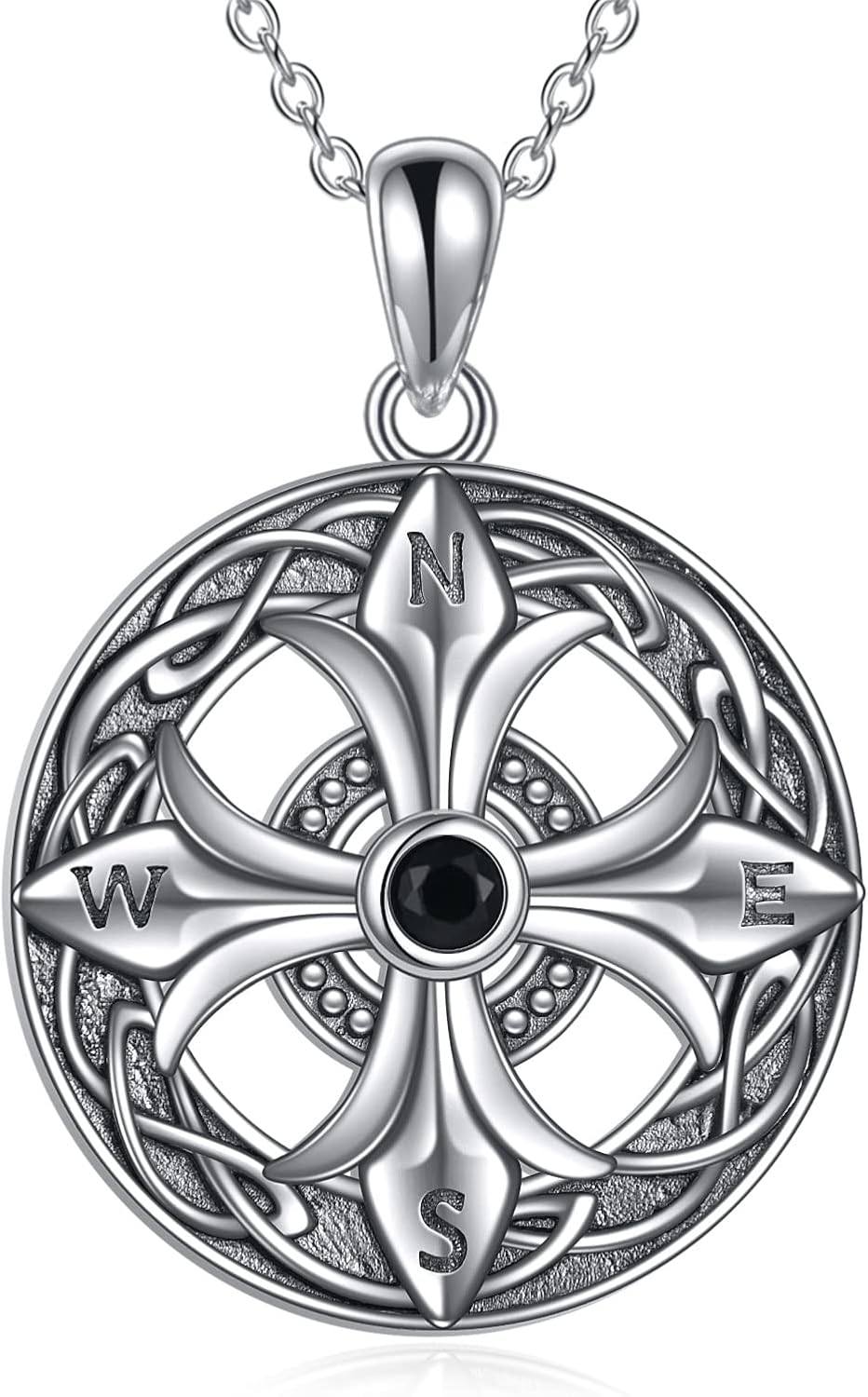 Viking Compass Necklace Sterling Silver Celtic Knot Runes Vegvisir Pendant Necklace Nordic Amulet Pagan Jewelry Gifts for Men Women