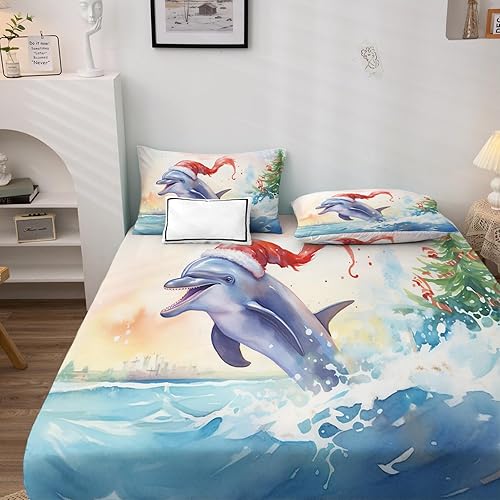 Miniatura 2 de Sábanas Dolphin Split King para cama ajustable, sábanas de Navidad, sábanas estampadas y juego de 5 piezas, microfibra suave con bolsillo profundo,