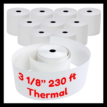 3 1/8" x 230 Thermal Receipt Paper 10 Rolls POS System Cash Register Calculator Supplies Individual Packed Replacement Compatible with Epson, SNBC, Sam4s, Star, Clover Printers 10 Rolls
