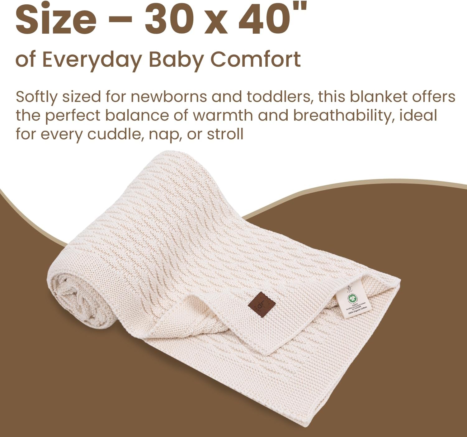 100% Organic Cotton Baby Knitted Blanket with Gift Box - Soft Toddler, Crib, Stroller Blanket - Neutral Swaddle and Receiving Blanket for Newborns, 30"x40", Earth Ivory - Image 4