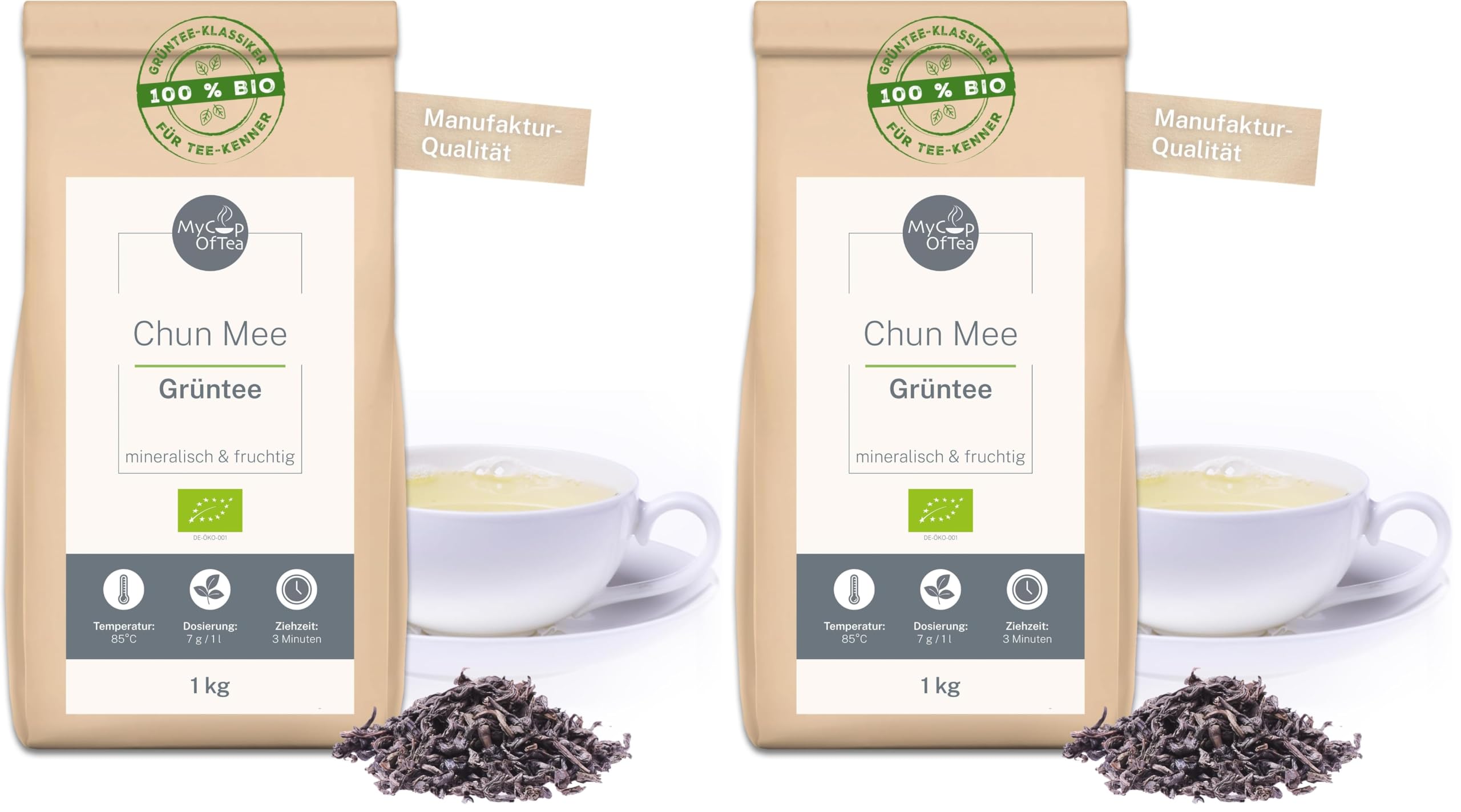 Chun Mee Bio-Tee 1kg – Hochwertiger Grüntee in Bio-Qualität aus China – Grüntee aus ökologischem Anbau – Rauchig-Süß im Geschmack – Für Genießer und Tee-Kenner – MyCupOfTea (Packung mit 2)