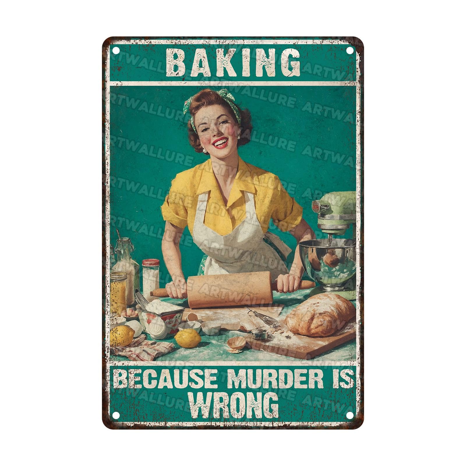 Baking Metal Tin Sign Because Murder is Wrong Vintage Kitchen Wall Decor for Home Cafe Farmhouse Retro Plaque Art 8x12Inch
