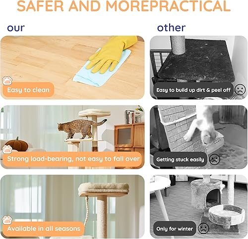 Miniatura 2 de Moderno árbol de madera para gatos grandes y pequeños, torre de madera maciza natural para gatos con poste rascador de sisal natural, cosquillas