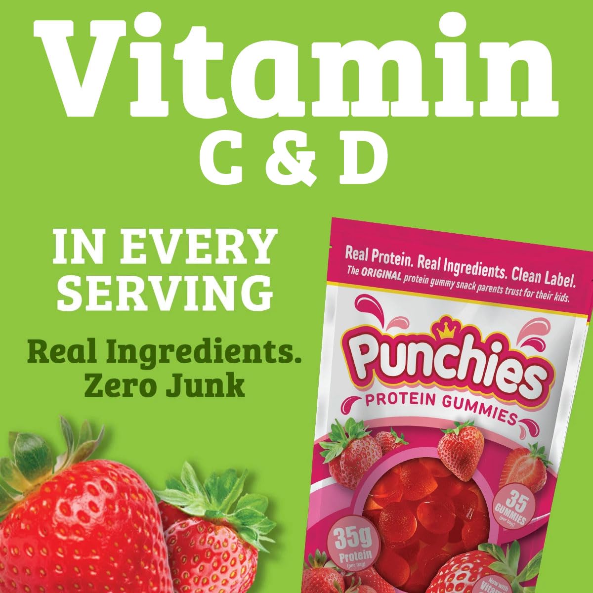 Protein Gummies for Kids 1g Complete Protein per Whey gummy No Dyes No Seed Oil Vitamin C Vitamin D Collagen Clean Ingredients Convenient (2-Pack, Cherry)