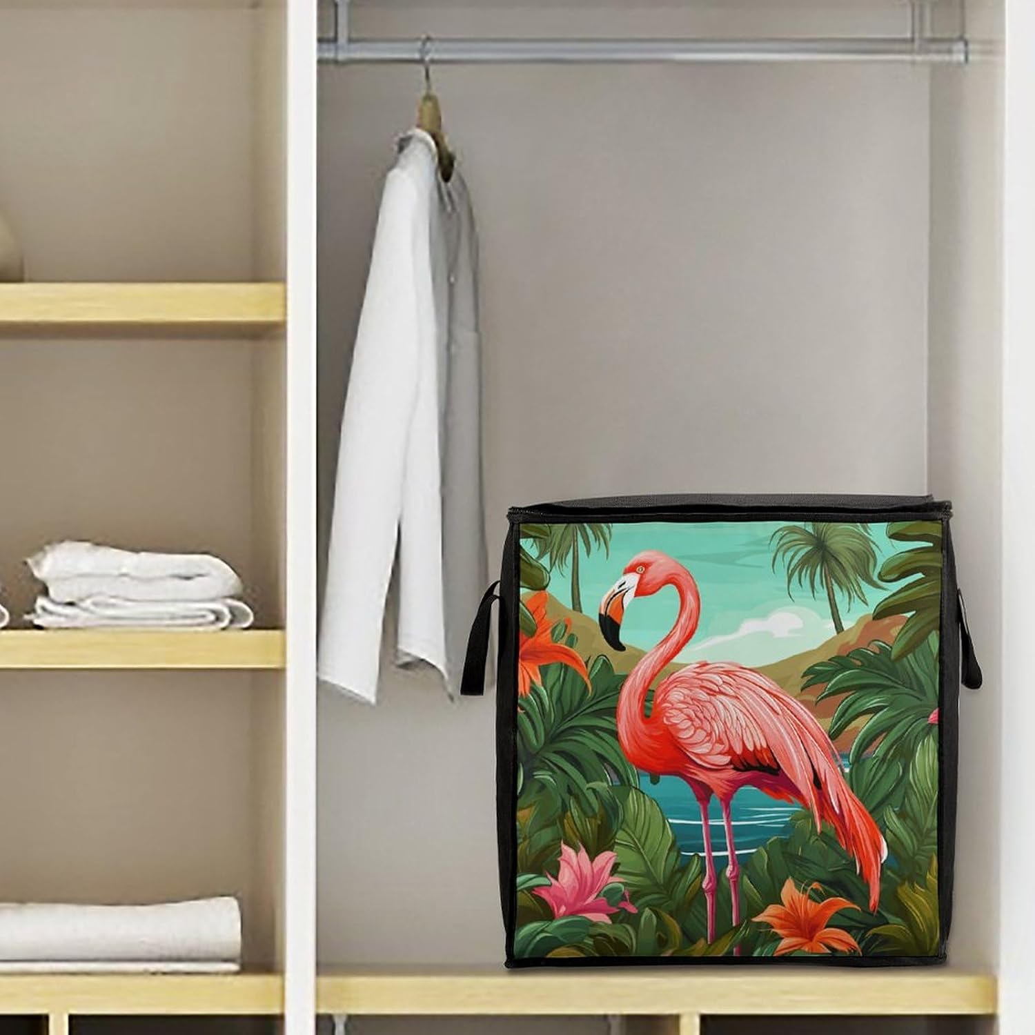 Tropical Flamingo Storage Bag with Zippers And Handle Extra Large Bedding Comforter Storage Bag Foldable Blanket Storage Bags Fabric Moving Bags for Closet Organizer (70L)