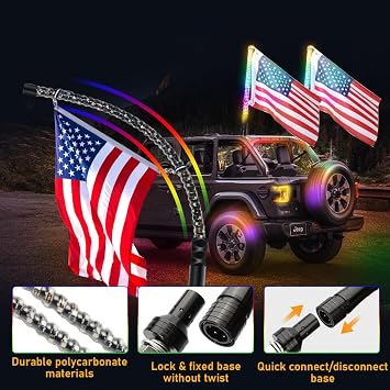 2 Pack 3FT Whip Lights, LED Whip Light with App & Remote Control, Spiral RGB Chasing Lighted Antenna Whips, Whip Light for UTV ATV RZR SXS Can-Am Dune Buggy Offroad Truck (3FT)