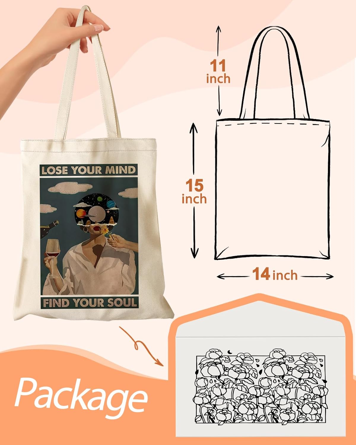 Canvas Tote Bag with Pocket - Aesthetic Cute Canvas Bag for Women Shoulder Totes for Shopping, Work, Gym - Image 3