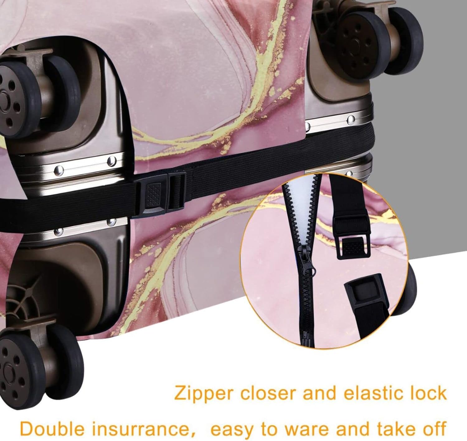 review Travel Suitcase Protector Pink Purple Marble Color Gold Stripe Elastic Protective Washable Luggage Cover with Concealed Zipper Suitable for L(25-28in)