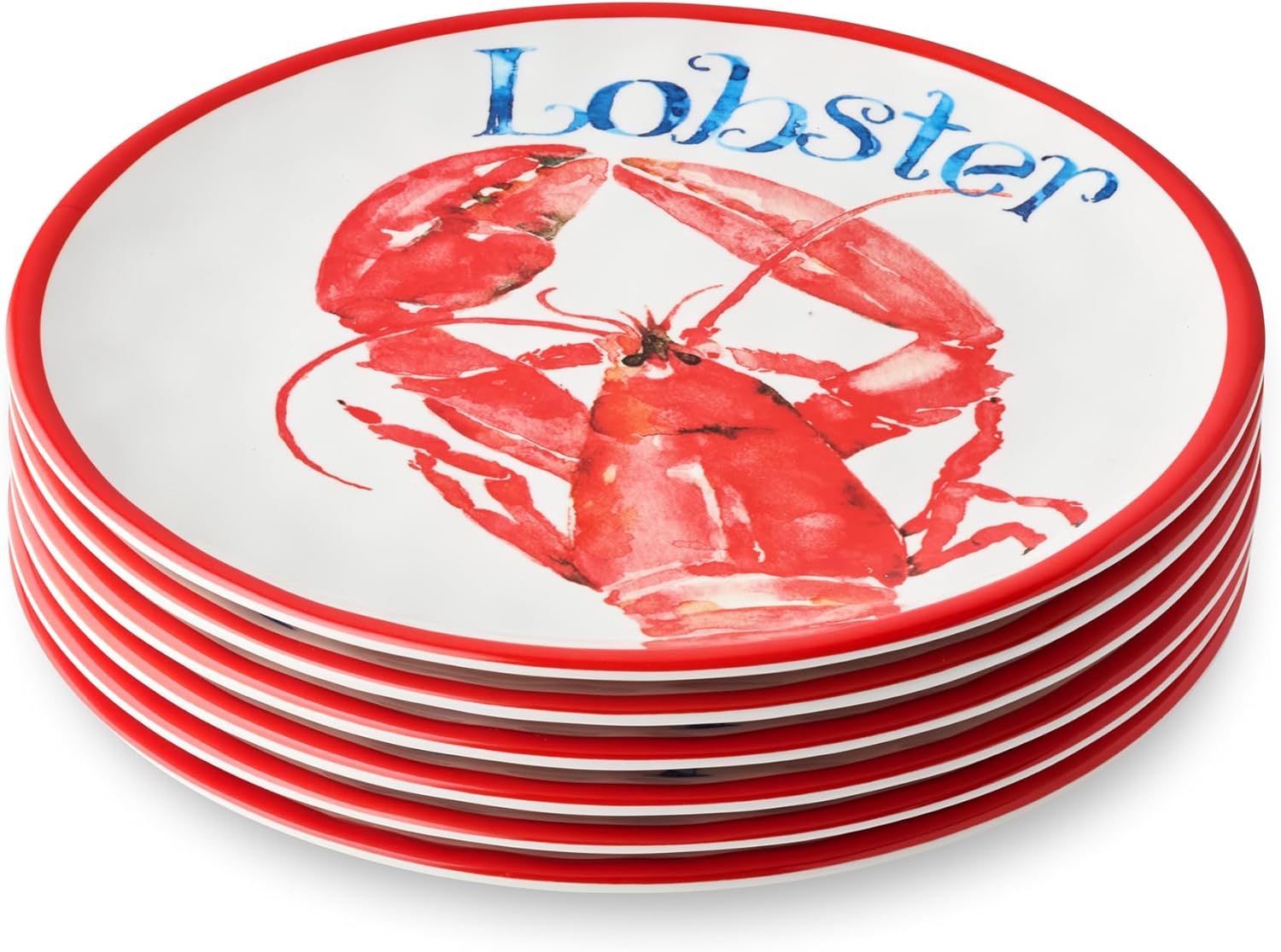 Beach House Lobster 9-Inch Melamine Salad Plates – Set of 6, Vibrant Coastal Design, Durable, Lightweight & Dishwasher-Safe - Image 2