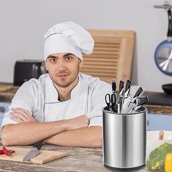 Upriver 360° Rotating Kitchen Utensil Holder 7 Cooking Utensil Organizer with Drain Holes & Divider Cutlery Holder for Kitchen Countertops Tableware Storage