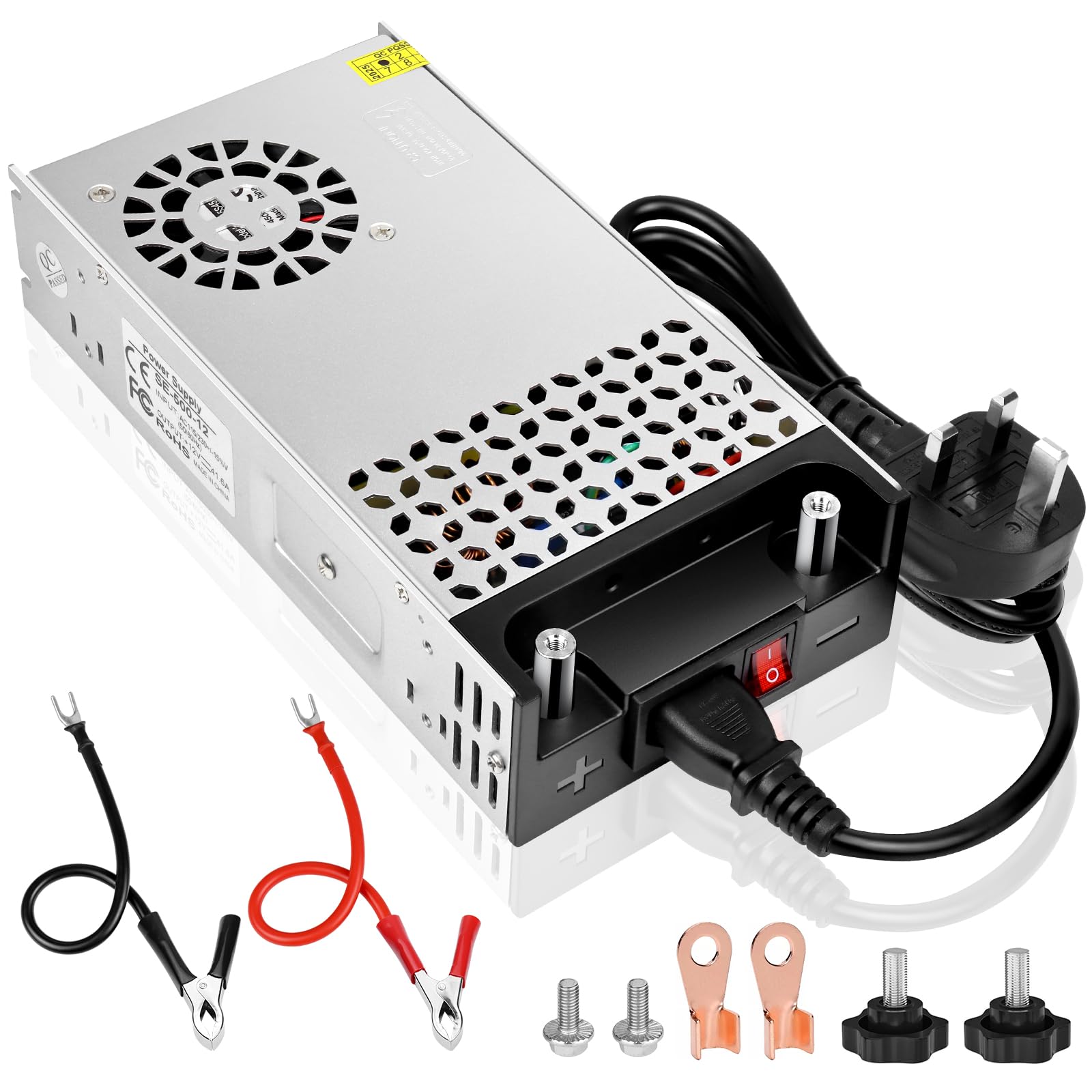 inShareplus Upgrade SMPS 12V 41.7A 500W DC Switching Power Supply, 240V AC to 12V DC Converter and Transformer with UK Plug, LED Driver, Adapter for LED Strip Lights, 3D Printer, Radio