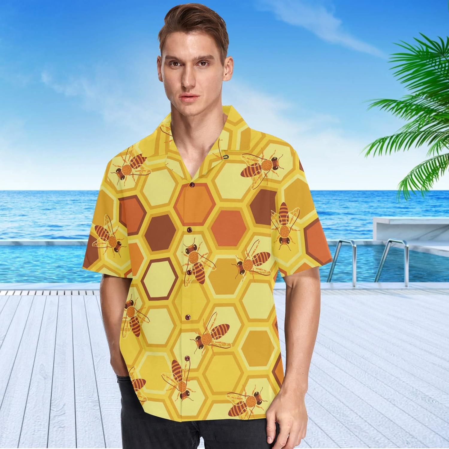 visesunny Modern Men's Hawaiian Shirt Short Sleeve Casual Button Down Tropical Summer Beach Aloha Shirts Unisex S-XXXL - Image 3