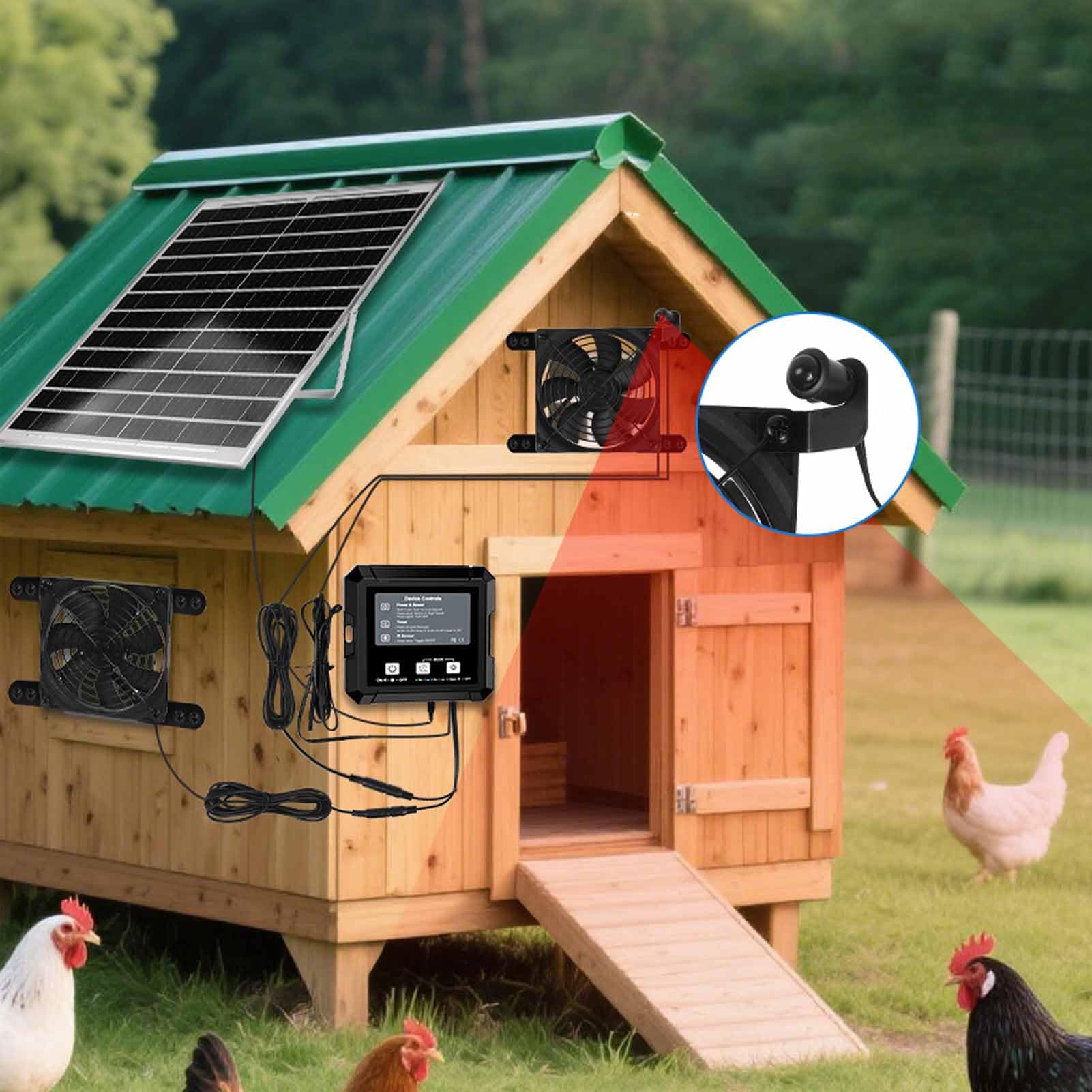 Extractor de Energía Solar para Gallinero de Alta Velocidad con Sensor Infrarrojo para Ventilación Eficiente en Gallineros