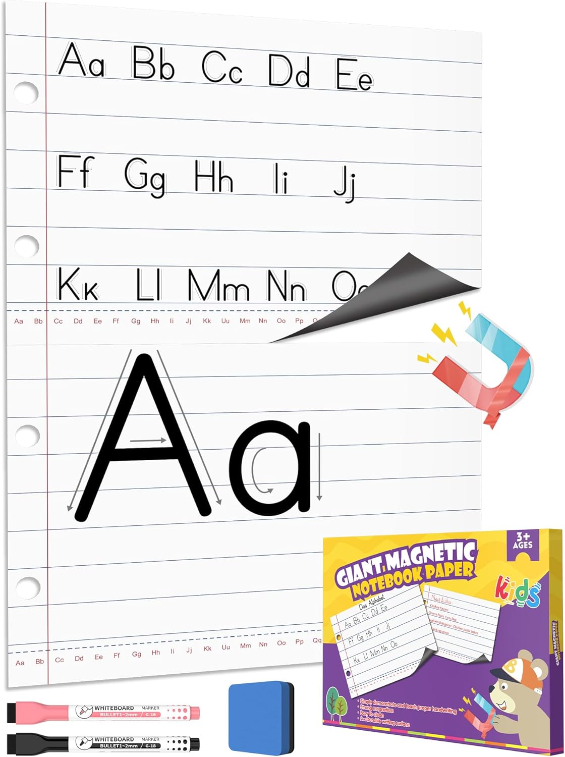 Giant Magnetic Notebook Paper White Line, Dry Erase Handwriting Chart, Lined Paper for White Board Accessories, Classroom Teacher Must Haves, Elementary, Essential Homeschool Teaching