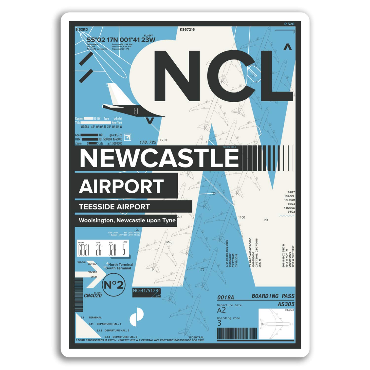 Destinationvinyl Multi 2 X 10Cm Ncl Newcastle Airport Vinyl Stickers - England Uk Travel Sticker #17415 (10Cm Tall)
