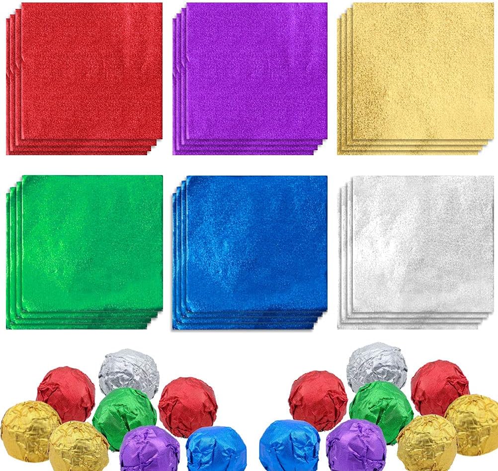 600 Pcs Foil Candy Wrappers, 4 x 4 In, 6 Colors DIY Square Package Paper | Food-Grade Aluminum Foil, Easy To Shape, Keeps Candy Fresh, Great For Chocolate, Easter Eggs, Crafts And Candy Decorations