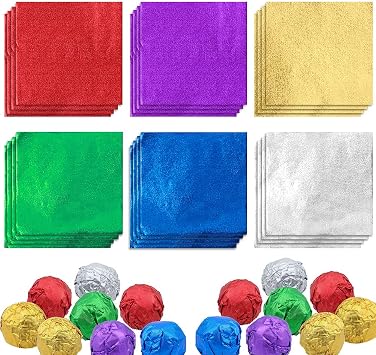 600 Pcs Foil Candy Wrappers, 4 x 4 In, 6 Colors DIY Square Package Paper | Food-Grade Aluminum Foil, Easy To Shape, Keeps Candy Fresh, Great For Chocolate, Easter Eggs, Crafts And Candy Decorations