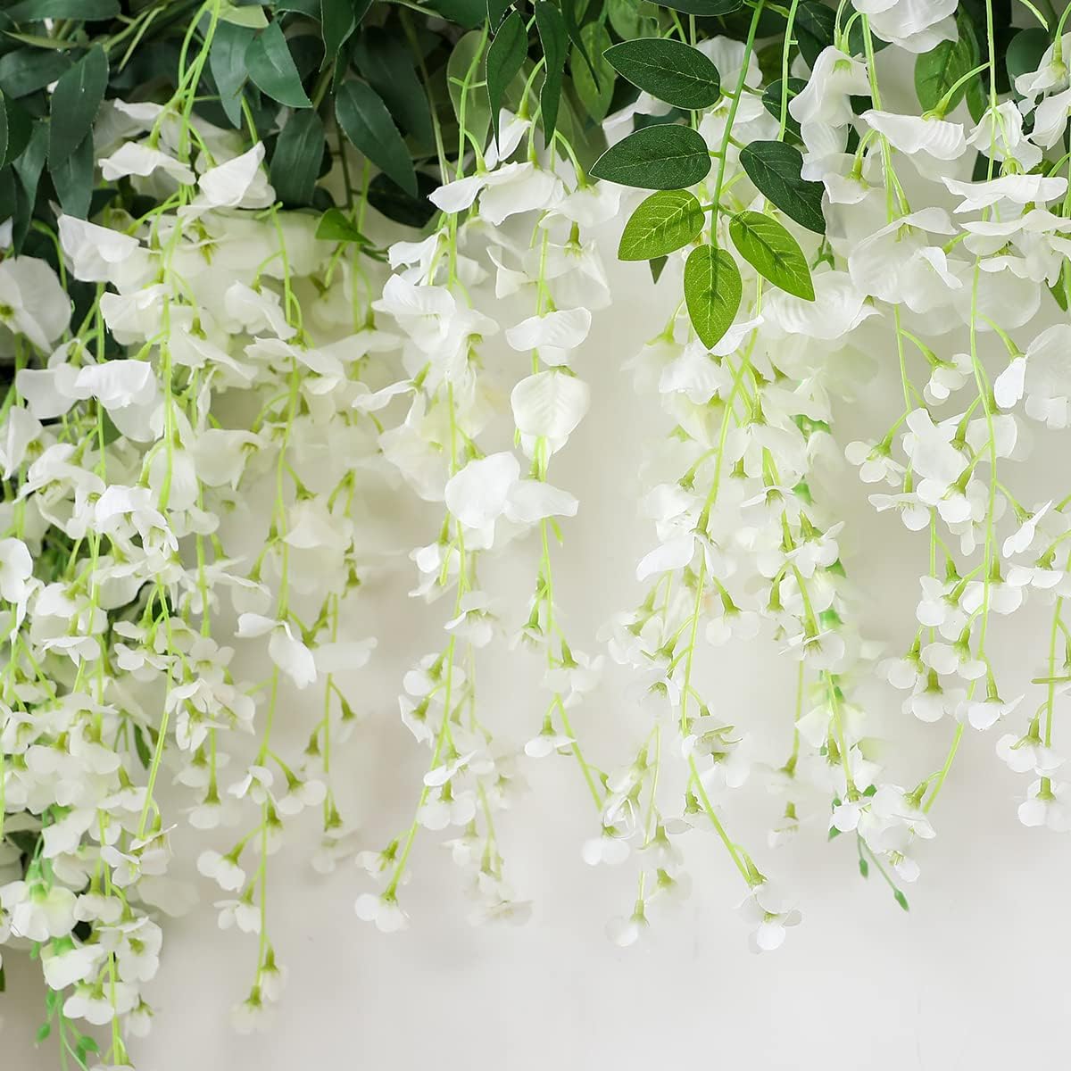 JUSTOYOU 3PCS 7FT 12 Stem Artificial Wisteria Vine Garland Fake Flower Wisteria Garlands for Outdoor Indoor Wedding Wall Badroom Decoration(White)