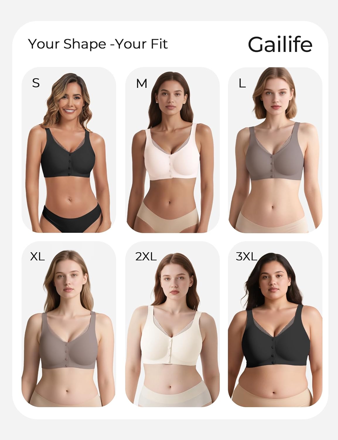 Gailife V Neck Jelly Front Closure Bras for Women Wireless Full Coverage Mastectomy Bralettes Seamless Everyday Bra - Image 5