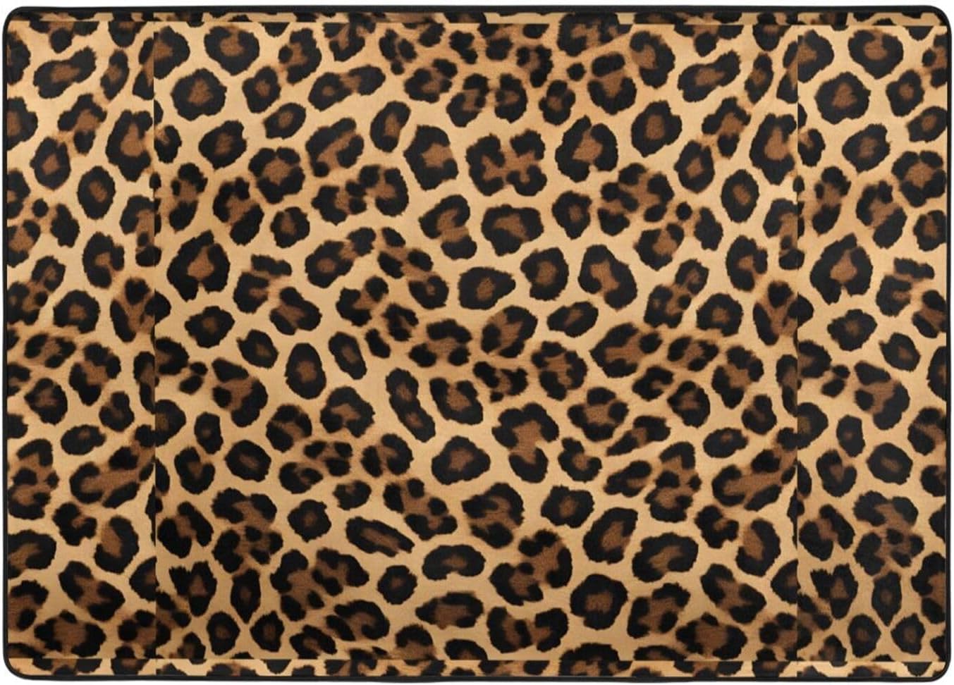 Flannel Non-Slip (Leopard Print) Rug Pad 80×50in Soft Washable Protective for Hardwood Floors Bedroom Bathroom Living Room