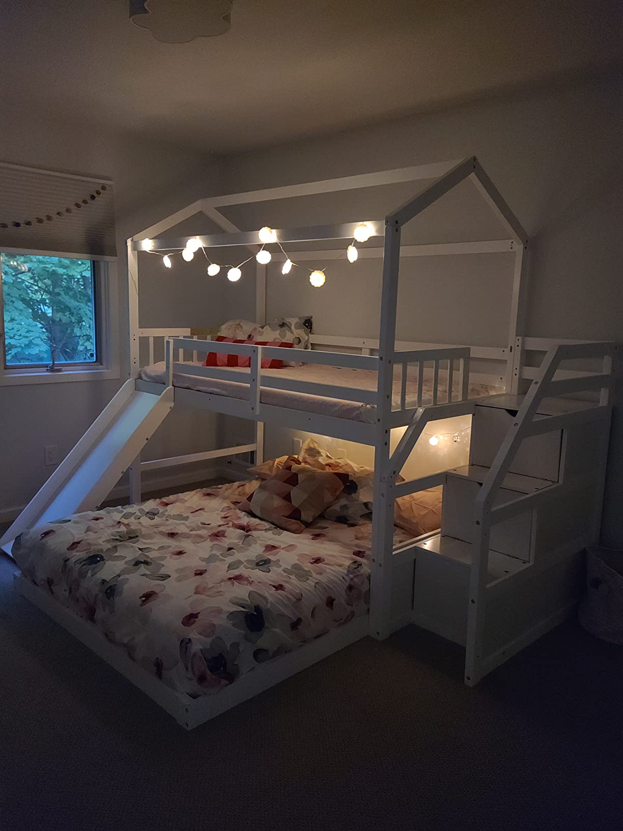 51/mo Finance House Bunk Beds, Wood Bunk Beds with Roof and