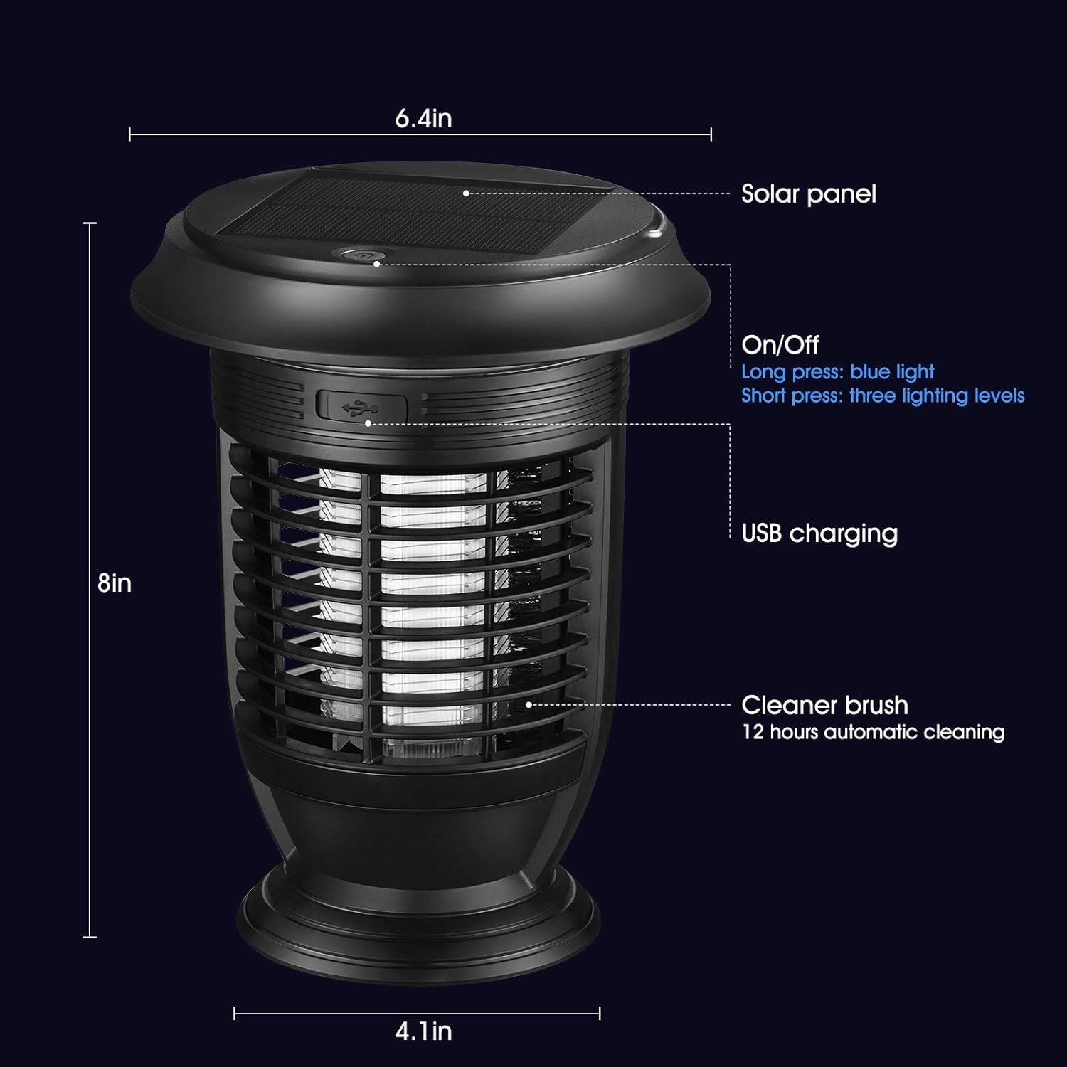 AiMoxa Self-Cleaning Bug Zapper & Mosquito Zappers for Outdoor and Indoor - Waterproof Insect Fly Pest Attractant Trap, Powerful Electric for Backyard, Patio - Hangable Black, USB Solar Lantern : Garden & Outdoor