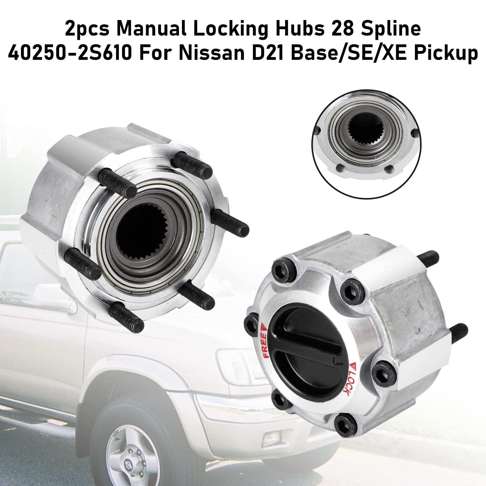 Manual Locking Hub Pair (28 Spline) For Nissan Frontier, Pathfinder, Xterra, Titan & D21 Pickup