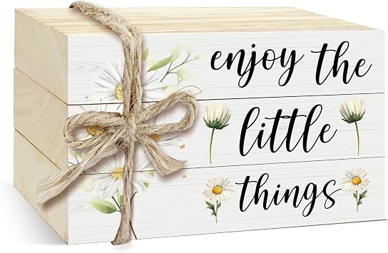 3 Pcs Decorative Books for Home Decor, Mini Faux Books Decoration, Daisy Wooden Books Tiered Tray Decor, Stacked Books for Decorating Living Room Coffee Tables Bookshelf Fireplace08