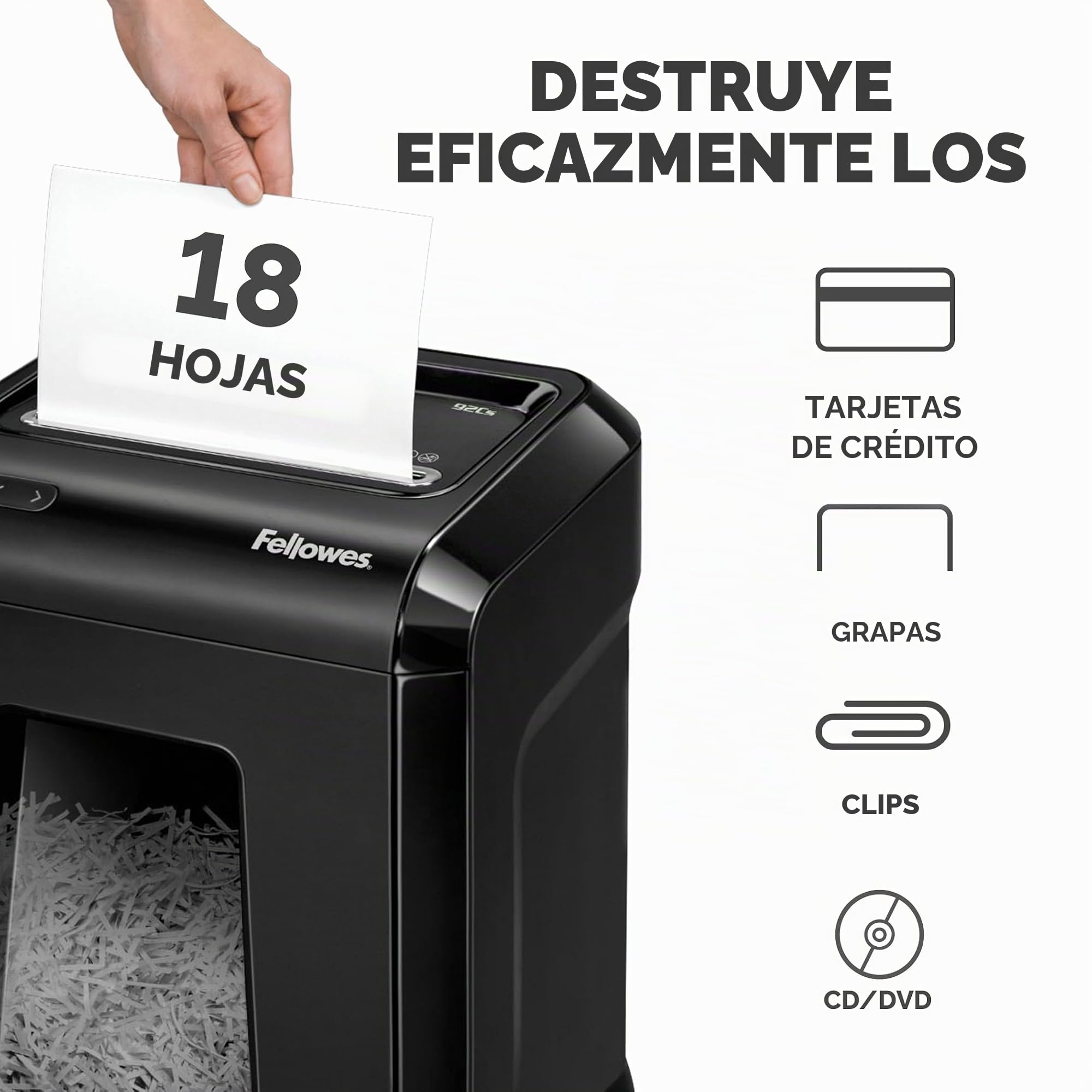 Fellowes 92Cs Destructora de papel negra 1719301 Corte de partículas 4 x 38 mm P4 18 lados
