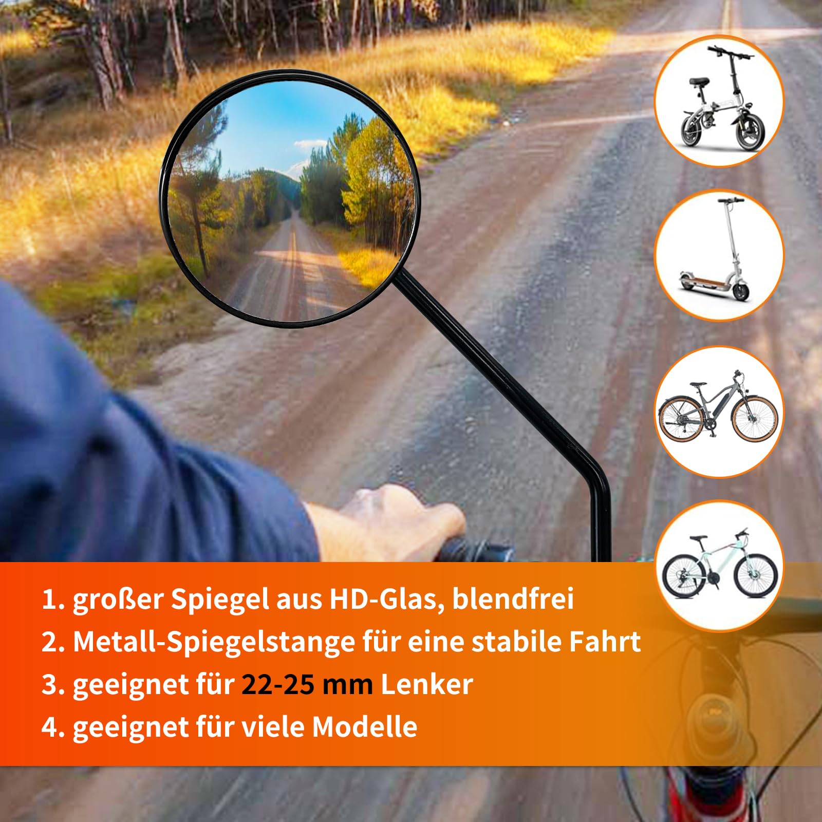 Specchietto retrovisore per bicicletta Homieway, 2 pezzi specchietto retrovisore per bicicletta, specchietto retrovisore HD in vetro reale per e-bike, superficie dello specchio extra grande