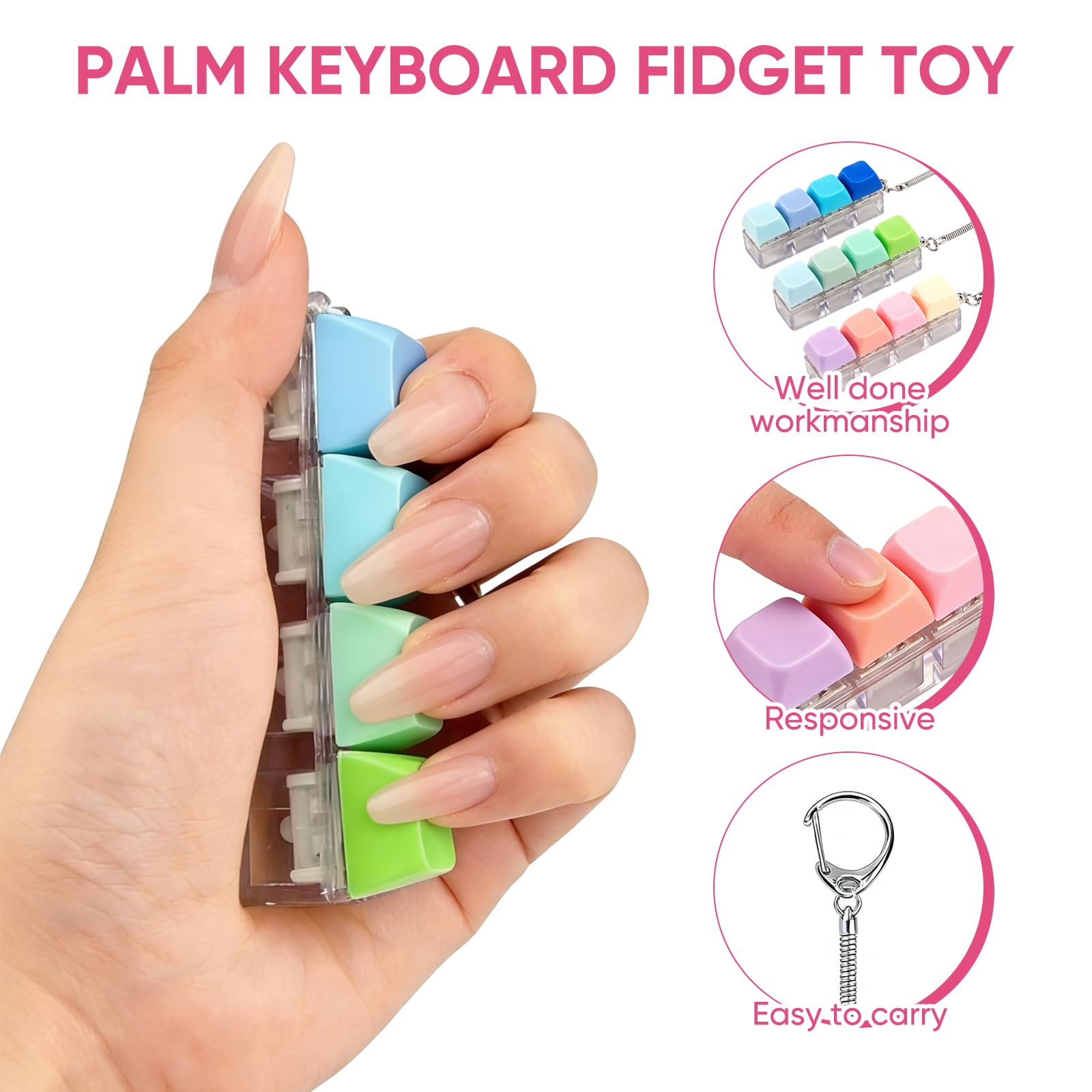 Keyboard Fidget Toy 3 Pack, Mini Keyboard Clicker Keychain Toy with 4 Buttons, Portable Desk Fidget for Focus and Idle Hands - Image 4