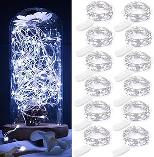 Guezuvoru 12 guirnaldas de luces alimentadas por pilas, 2 m, 20 luces LED, impermeables, para dormitorio, boda, decoración de Navidad, color blanco frío