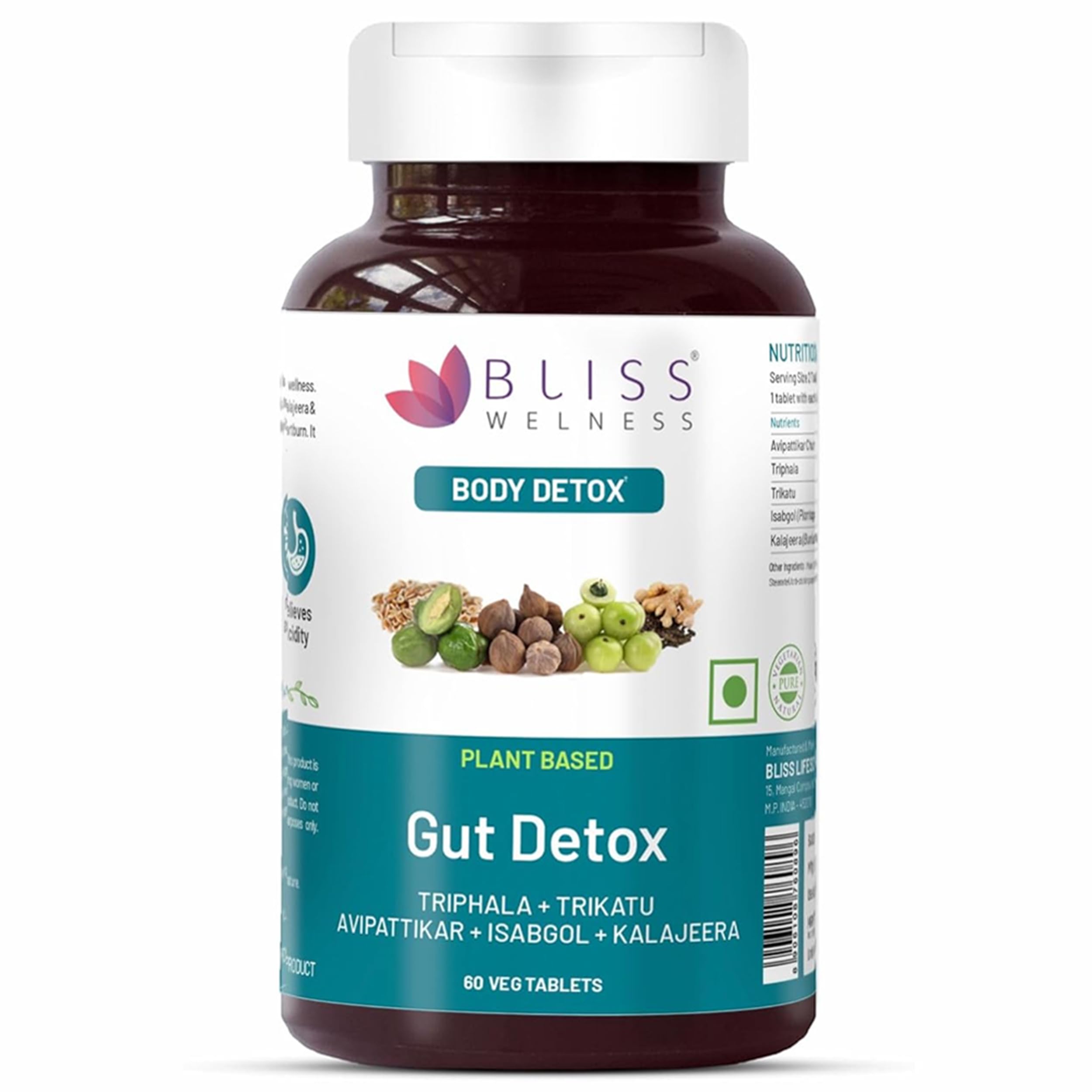 Bliss Welness Gut Detox | Trikatu, Isabgol, Triphala, Avipattikar, Kalajeera | Supports Digestion, Metabolism, Toxin Removal, Acidity & Gas Control for a Healthy Gut Cleanse – 60 Veg Tablets