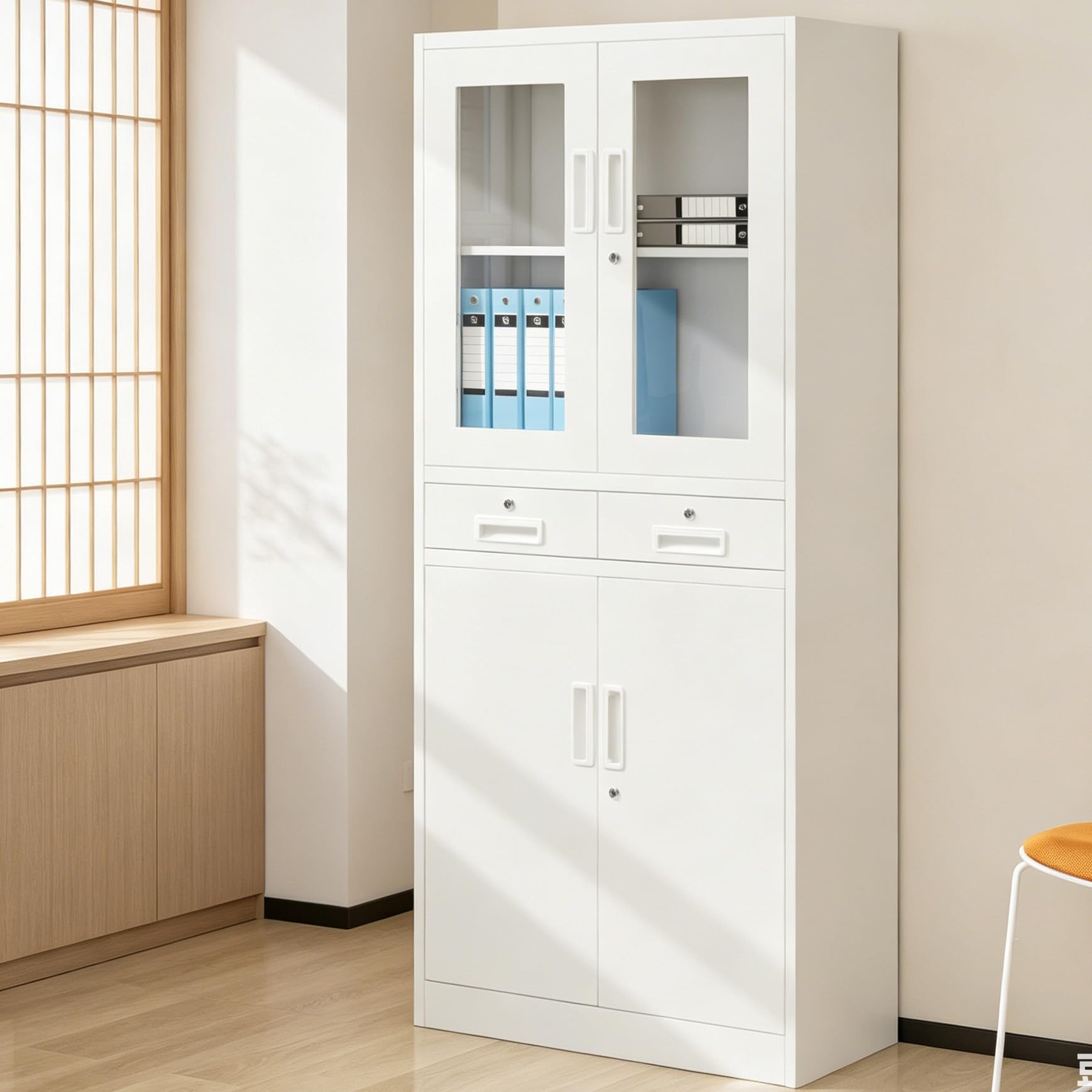 Amazon.co.jp: スチール書庫 両開き 鍵付き キャビネット 高さ180cm