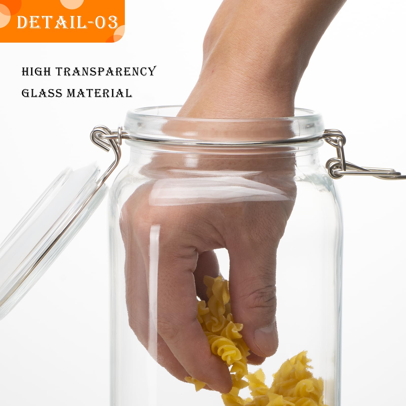 Quadratische Vorratsdosen aus Glas mit luftdichten Klemmdeckeln, 1,5 l, 3 Stück, große Küchenbehälter für Mehl, Müsli, Kaffee, Nudeln und Einkochen, Einmachglas (transparent, quadratisch, 3