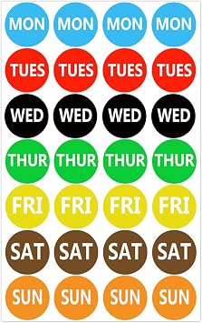 Remarkable 7 Days of The Week Labels Color Coding Dot Round Self Adhesive Stickers,1inch Round Dot Stickers-Mon,Tue,Wed,Thurs,Fri,Sat Sun-Food Rotation Labels(500 Pcs)
