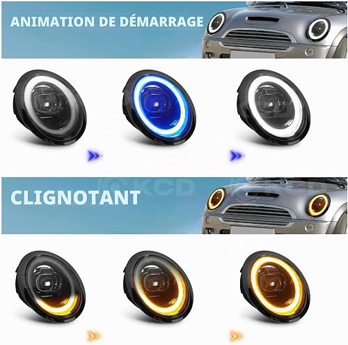 CKCD LED Headlights Assembly fit for Mini Hatchback Convertible R50 R52 R53 2001-2007,Front Lamp with breathe Blue DRL and Sequential Turn Signal,Black - 5