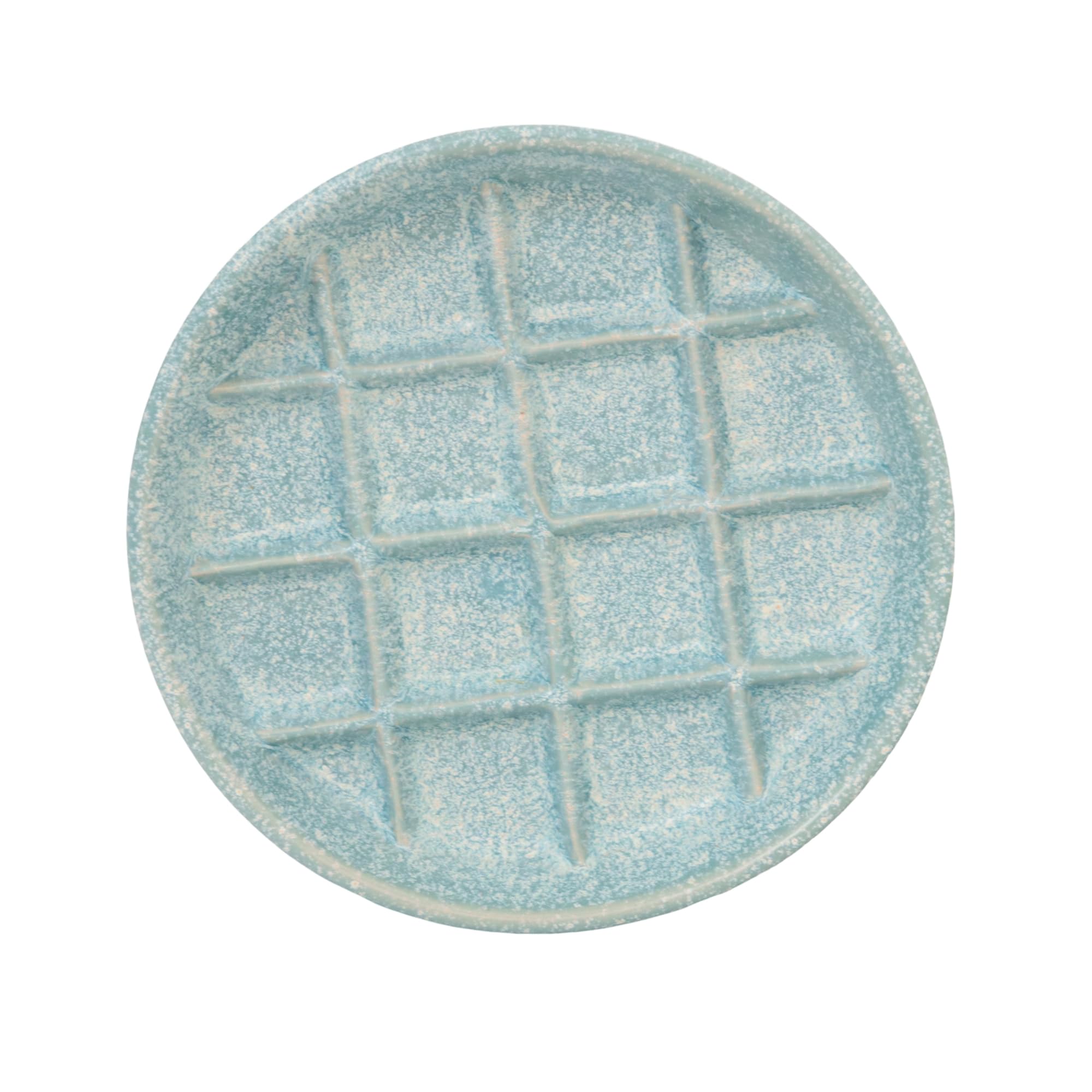 Ceramic Slow Feeder Cat Bowls 6 Inch Shallow Whisker Friendly Cat Food Bowls Grid Cat Dishes Pet Plate for Cat and Puppy, Dishwasher Safe (Blue)