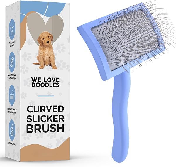 Slicker Brush for Dogs, Dog Grooming Supplies - Best Doodle & Poodle Brush for Long Haired Dogs - Goldendoodle Long Pin 