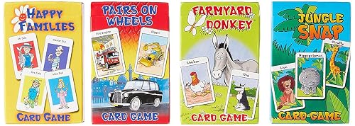Cartamundi 4 x Kids Card Games-Farmyard Donkey, Happy, Jungle Snap & Pairs On Wheels, Family Friendly, Age Four+, Multicolour