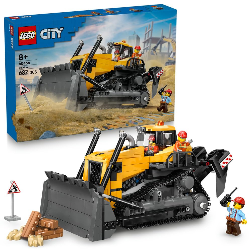 LEGO City Żółty buldożer 60466 | Maszyna budowlana dla dzieci, zestaw klocków konstrukcyjnych, prezent dla chłopca i dziewczynki, dla 8-latka, 682 elementy