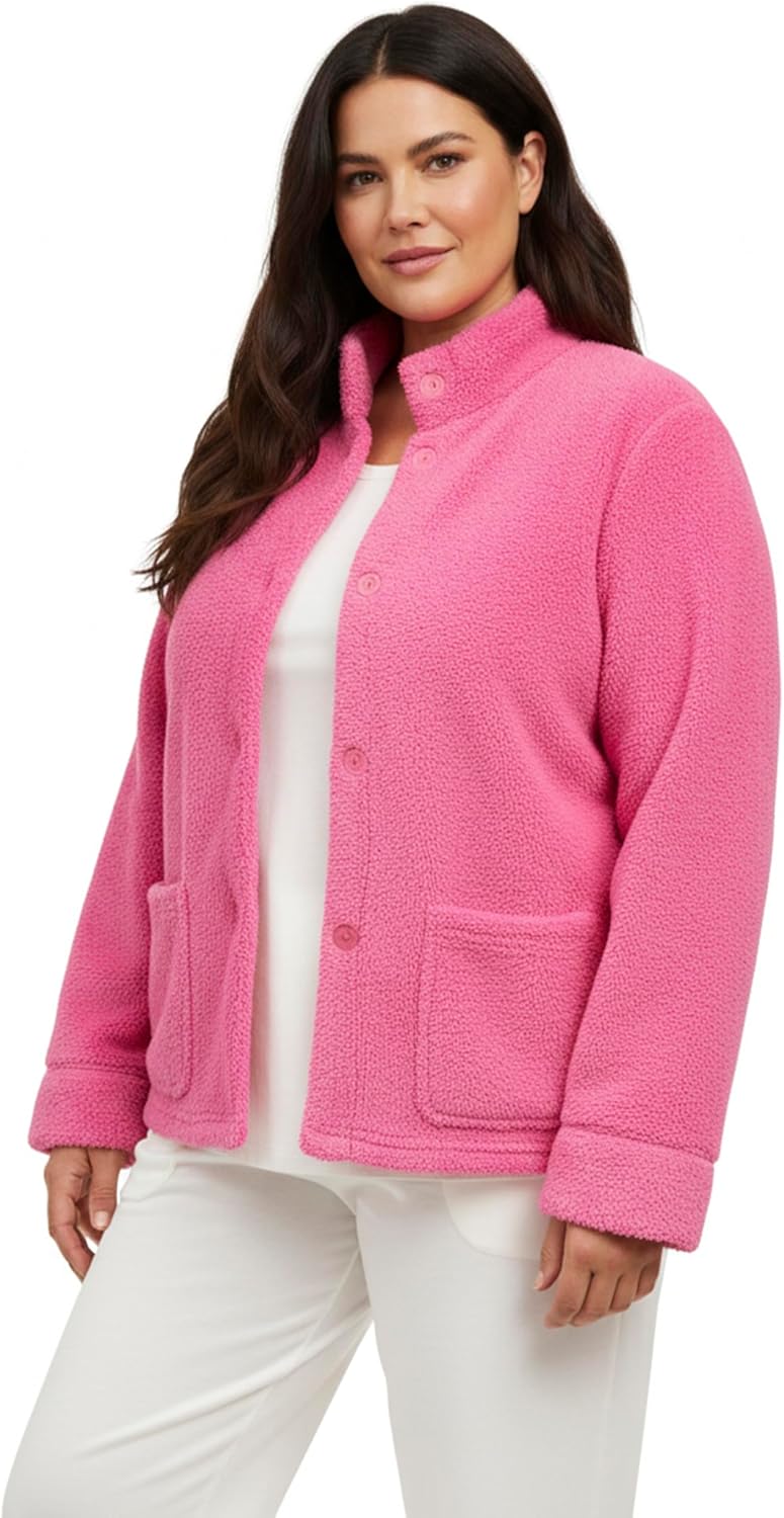 LA CERA Plush Bed Jacket - Women's Fleece Bed Jackets with Banded Collar, Long Sleeves,100% Polyester, Machine Washable