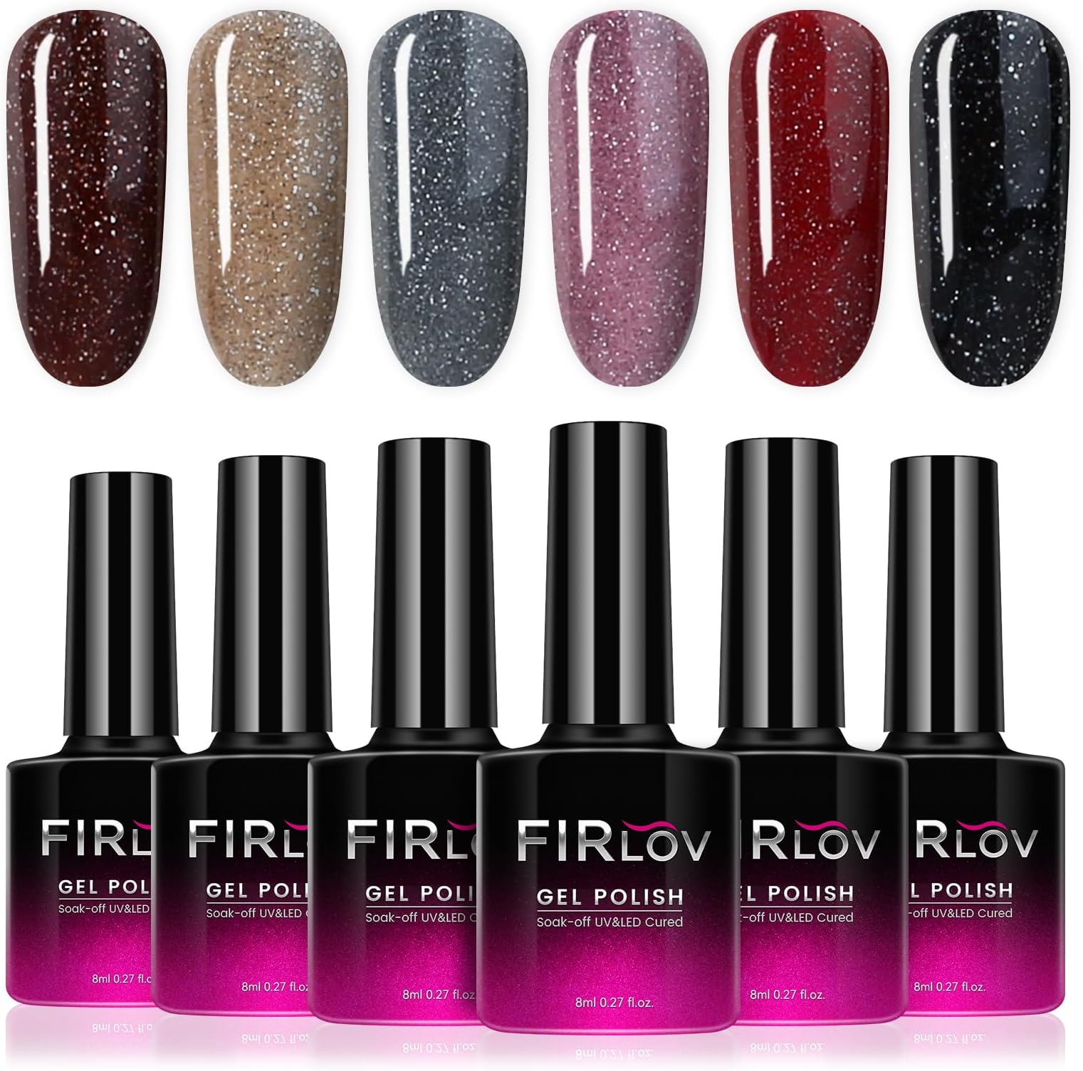 Gel Nail Polish 6 Colors Kit.Tiny Diamond Glitter Disco Gel.Ideal Holiday Gift for Girls&Women.Nail Art DIY Salon at Home.Soak off UV LED Lamp.