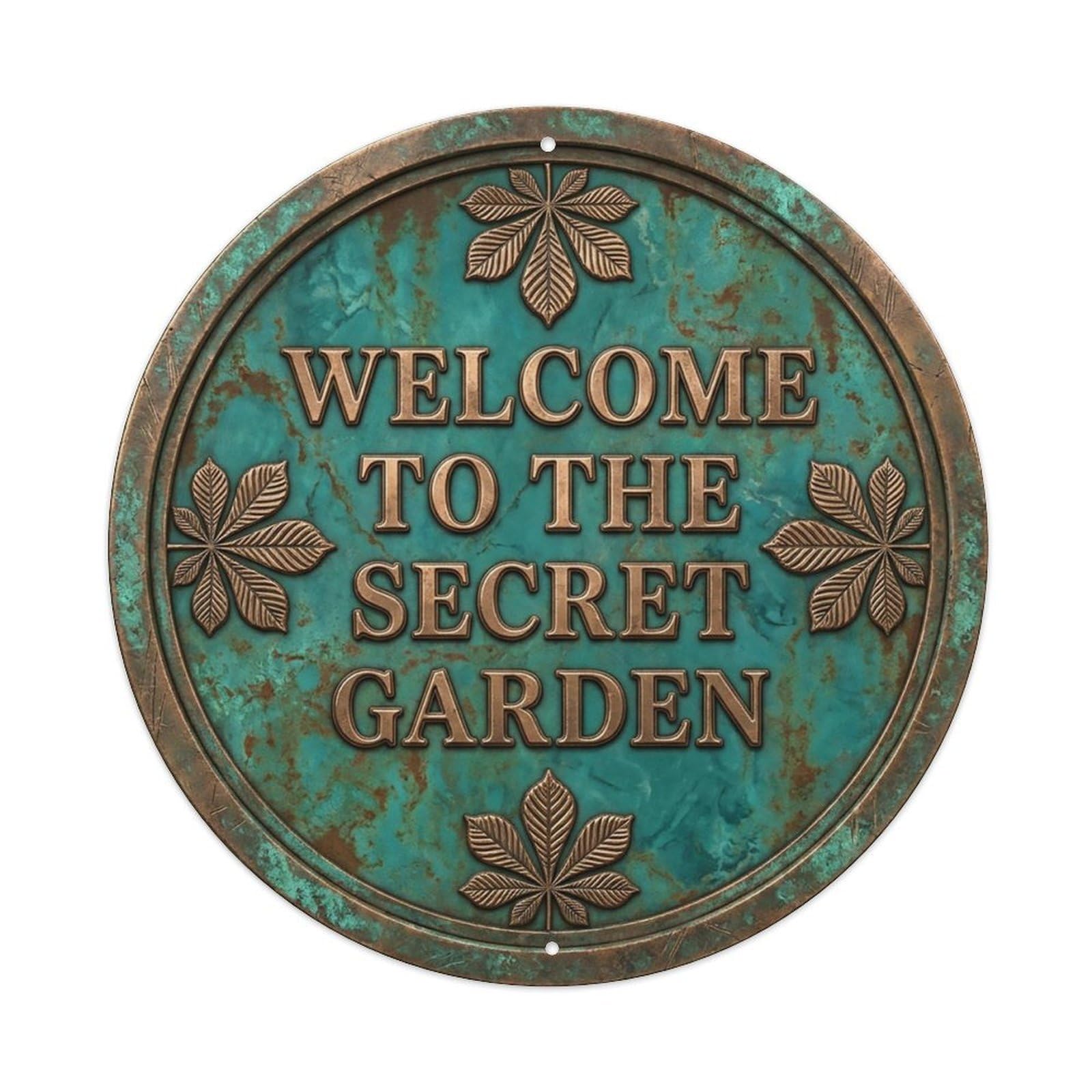 Vintage Welcome Secret Garden Leafy Chestnut Metal Tin Sign
