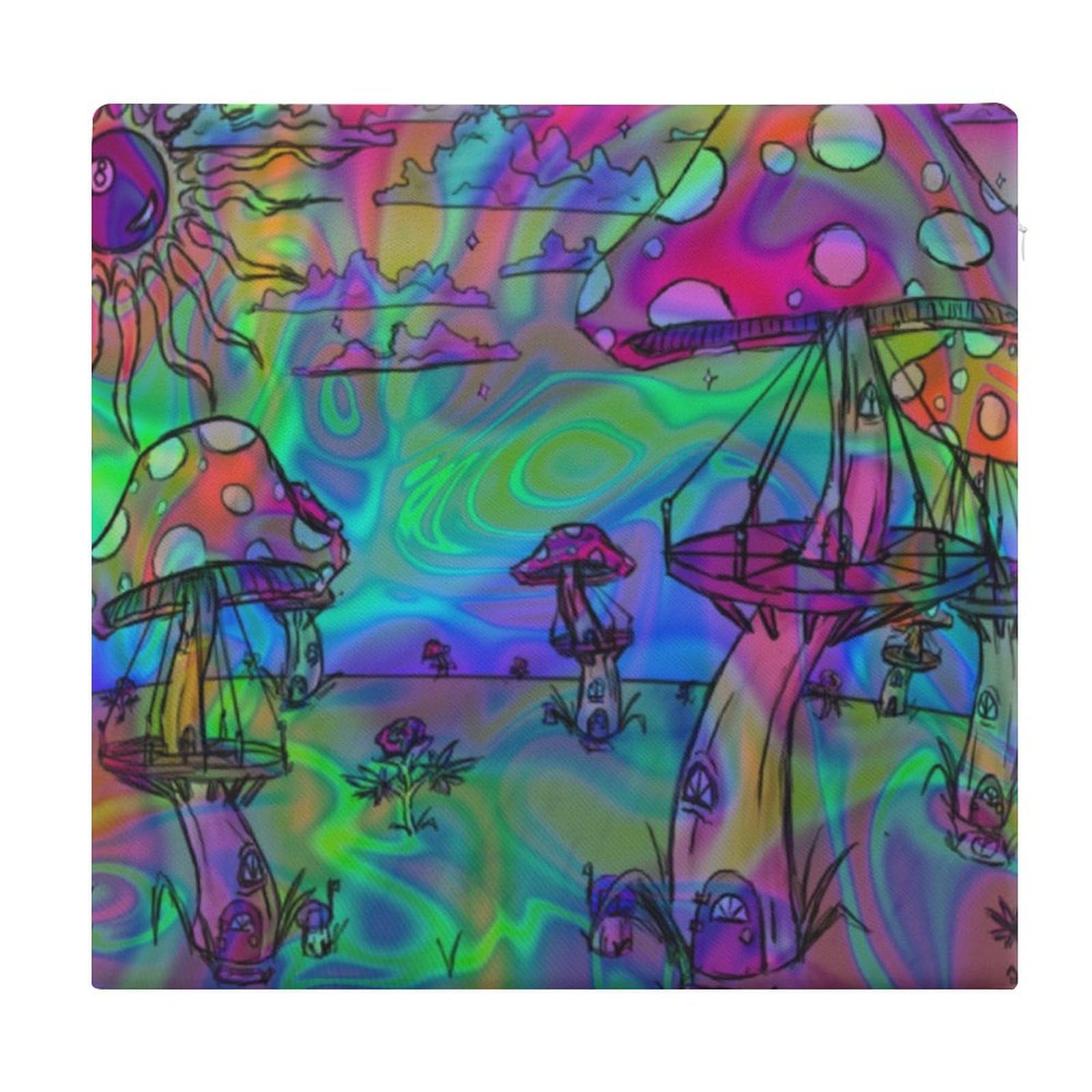JZemdybill Chair Pad, Psychedelic Trippy Mushroom Seat Pad, Square Chair Cushion for Yoga Living Room Balcony