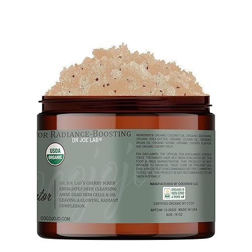 Miniatura 3 de Dr Joe Lab Exfoliante orgánico de cereza que aumenta el resplandor, certificado por USDA, suave, exfoliante, nutritivo, hidratante, hidratante para