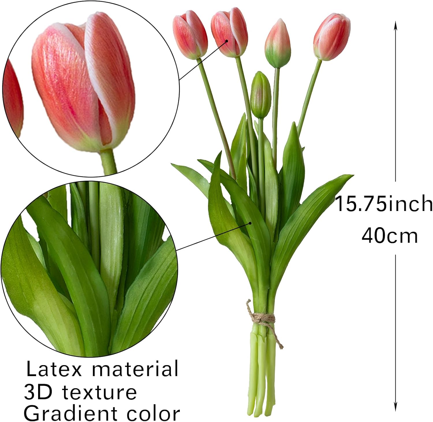 DUYONE 15pcs Artificial Tulips Flowers, Latex Bouquet, Fake Tulips for Office Wedding Party Home Kitchen Garden Decoration-B Coral Pink B Style-15pcs Coral Pink (No Vase)